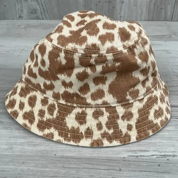 Aerie Brown Tan Animal Print Grommet Accent Bucket Cotton Hat - Picture 3 of 8